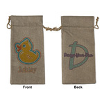 Rubber Duckies & Flowers Large Burlap Gift Bag - Front & Back (Personalized)