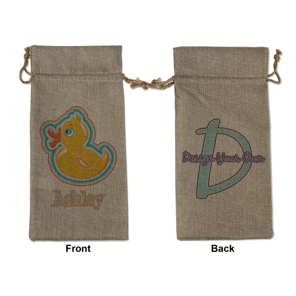 Custom Rubber Duckies & Flowers Large Burlap Gift Bag - Front & Back (Personalized)