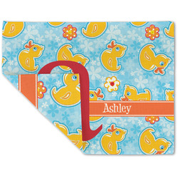 Rubber Duckies & Flowers Double-Sided Linen Placemat - Single w/ Name and Initial