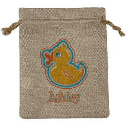 Rubber Duckies & Flowers Medium Burlap Gift Bag - Front (Personalized)