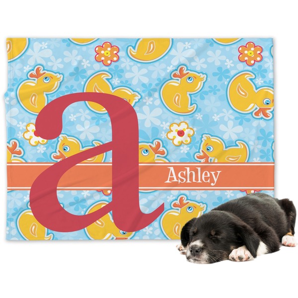 Custom Rubber Duckies & Flowers Dog Blanket - Large (Personalized)