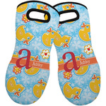 Rubber Duckies & Flowers Neoprene Oven Mitts - Set of 2 w/ Name and Initial