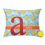 Rubber Duckies & Flowers Outdoor Throw Pillow (Rectangular) (Personalized)