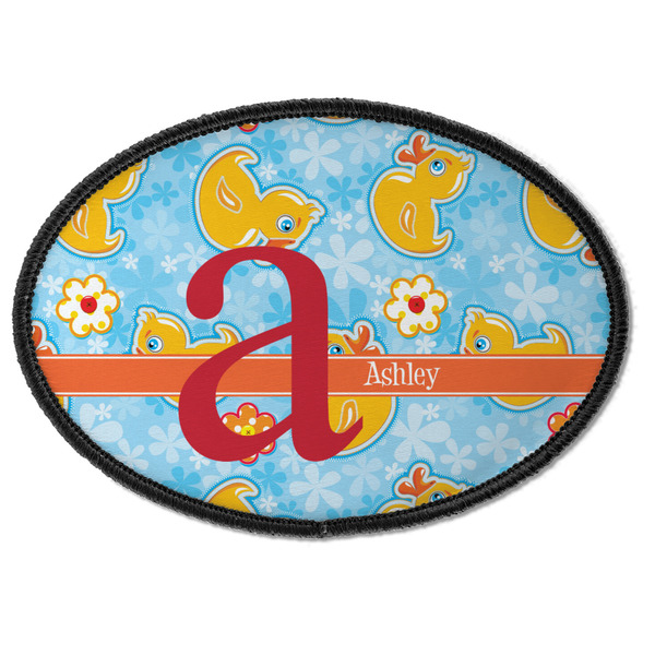 Custom Rubber Duckies & Flowers Iron On Oval Patch w/ Name and Initial