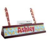 Rubber Duckies & Flowers Red Mahogany Nameplate with Business Card Holder (Personalized)