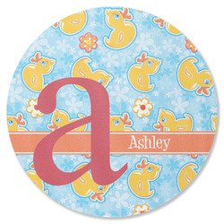 Rubber Duckies & Flowers Round Rubber Backed Coaster (Personalized)