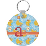 Rubber Duckies & Flowers Round Plastic Keychain (Personalized)