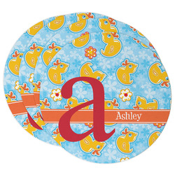 Rubber Duckies & Flowers Round Paper Coasters w/ Name and Initial