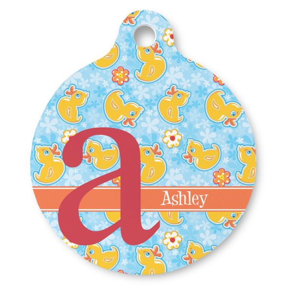 Custom Rubber Duckies & Flowers Round Pet ID Tag (Personalized)