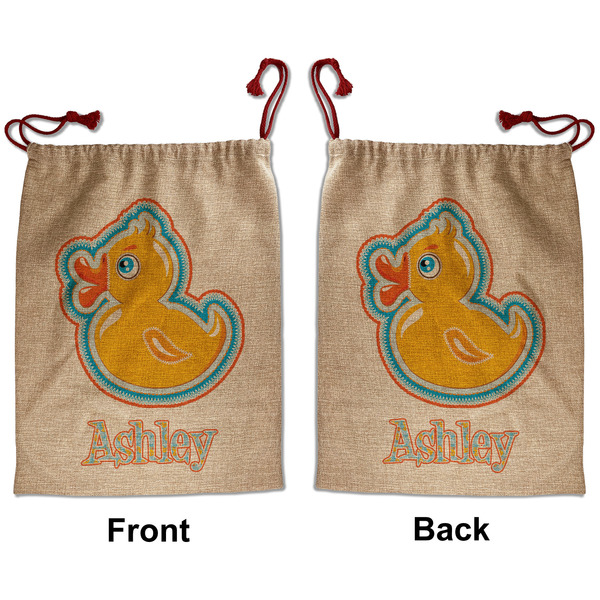 Custom Rubber Duckies & Flowers Santa Sack - Front & Back (Personalized)