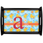 Rubber Duckies & Flowers Black Wooden Tray - Small (Personalized)