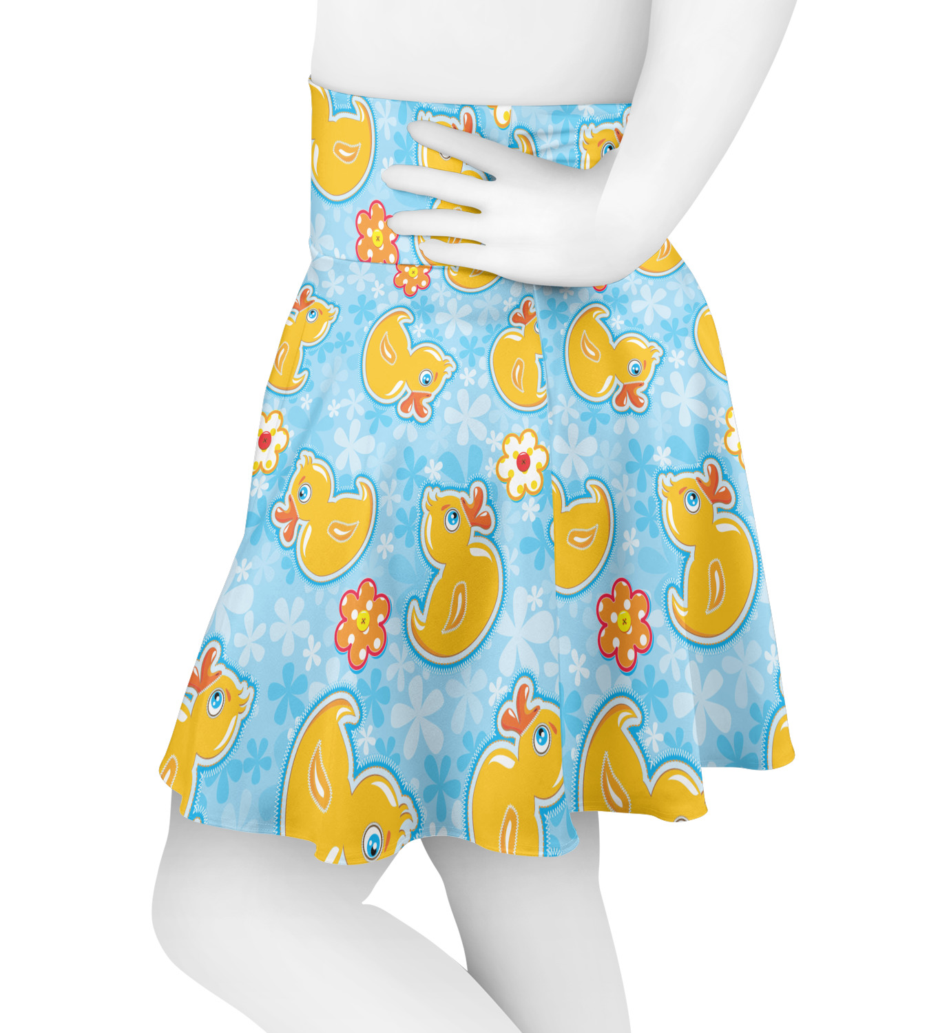 Custom Rubber Duckies & Flowers Skater Skirt | YouCustomizeIt