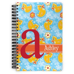 Rubber Duckies & Flowers Spiral Notebook - 7x10 w/ Name and Initial