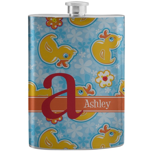 Custom Rubber Duckies & Flowers Stainless Steel Flask (Personalized)