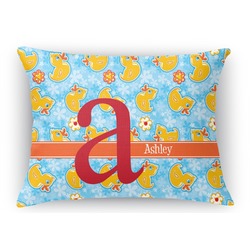Rubber Duckies & Flowers Rectangular Throw Pillow Case - 12"x18" (Personalized)