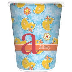 Rubber Duckies & Flowers Waste Basket - Single Sided (White) (Personalized)