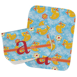 Rubber Duckies & Flowers Burp Cloths - Fleece - Set of 2 w/ Name and Initial