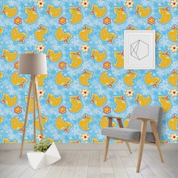 Rubber Duckies & Flowers Wallpaper & Surface Covering (Water Activated - Removable)