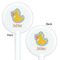 Rubber Duckies & Flowers White Plastic 5.5" Stir Stick - Double Sided - Round - Front & Back