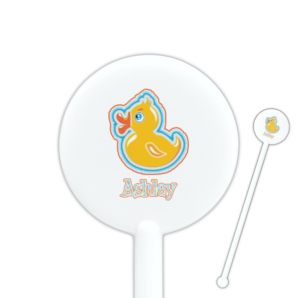 Custom Rubber Duckies & Flowers 5.5" Round Plastic Stir Sticks - White - Single Sided (Personalized)