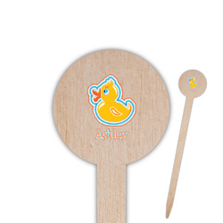 Rubber Duckies & Flowers 6" Round Wooden Food Picks - Single Sided (Personalized)