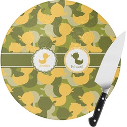 Rubber Duckie Camo Round Glass Cutting Board - Small (Personalized)