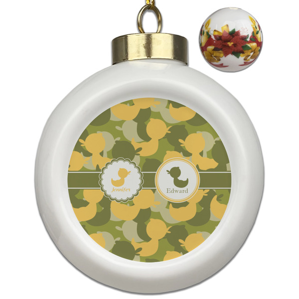 Custom Rubber Duckie Camo Ceramic Ball Ornaments - Poinsettia Garland (Personalized)