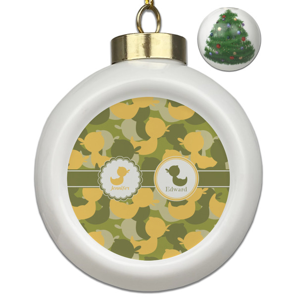 Custom Rubber Duckie Camo Ceramic Ball Ornament - Christmas Tree (Personalized)