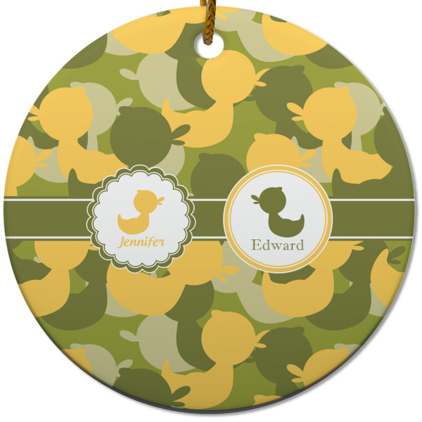 Custom Rubber Duckie Camo Round Ceramic Ornament w/ Multiple Names