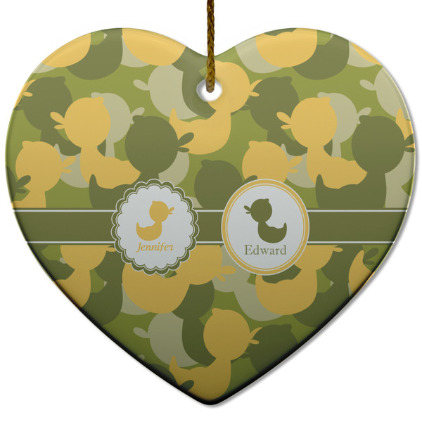 Custom Rubber Duckie Camo Heart Ceramic Ornament w/ Multiple Names