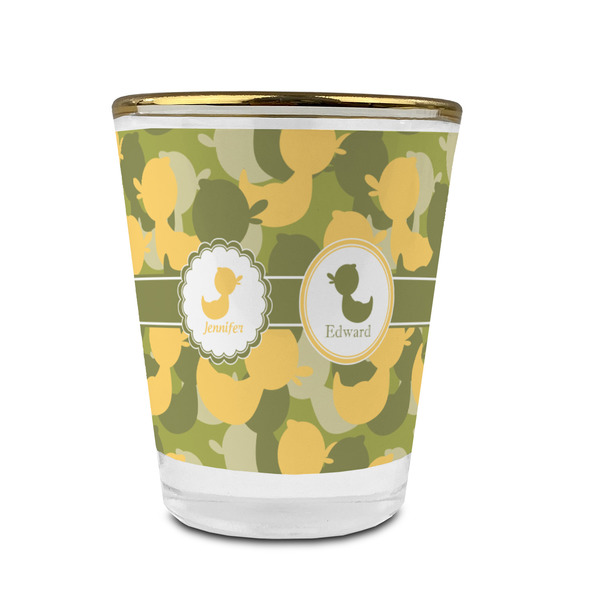 Custom Rubber Duckie Camo Glass Shot Glass - 1.5 oz - with Gold Rim - Single (Personalized)