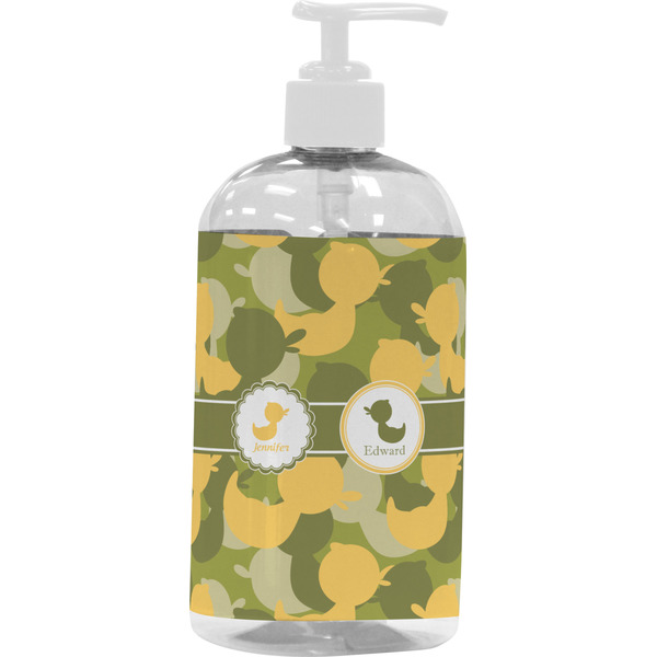 Custom Rubber Duckie Camo Plastic Soap / Lotion Dispenser (16 oz - Large - White) (Personalized)