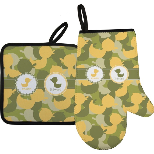 Custom Rubber Duckie Camo Oven Mitt & Pot Holder Set w/ Multiple Names