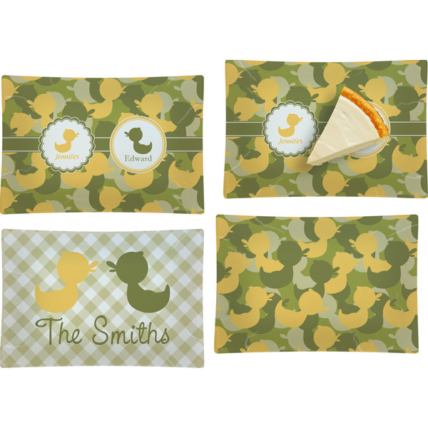 Custom Rubber Duckie Camo Set of 4 Glass Rectangular Appetizer / Dessert Plate (Personalized)