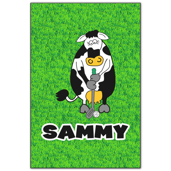 Custom Cow Golfer Wood Print - 20x30 (Personalized)