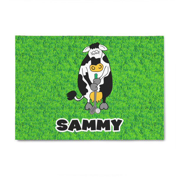 Custom Cow Golfer 4' x 6' Patio Rug (Personalized)