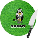 Cow Golfer Round Glass Cutting Board - Small (Personalized)