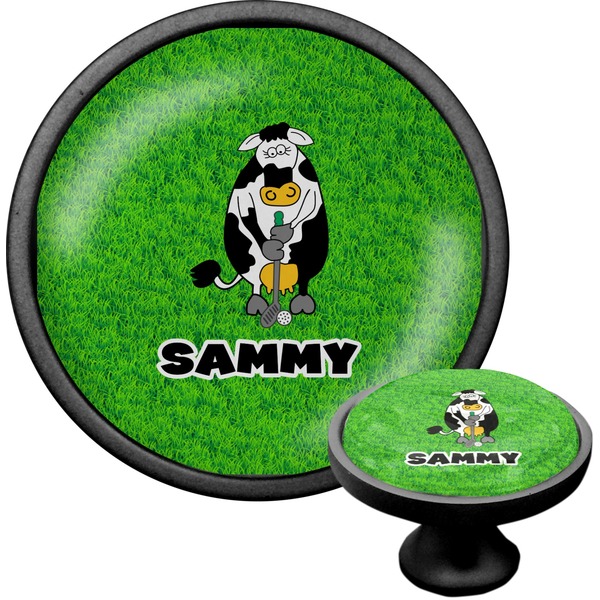 Custom Cow Golfer Cabinet Knob (Black) (Personalized)