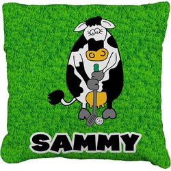 Cow Golfer Faux-Linen Throw Pillow 16" (Personalized)