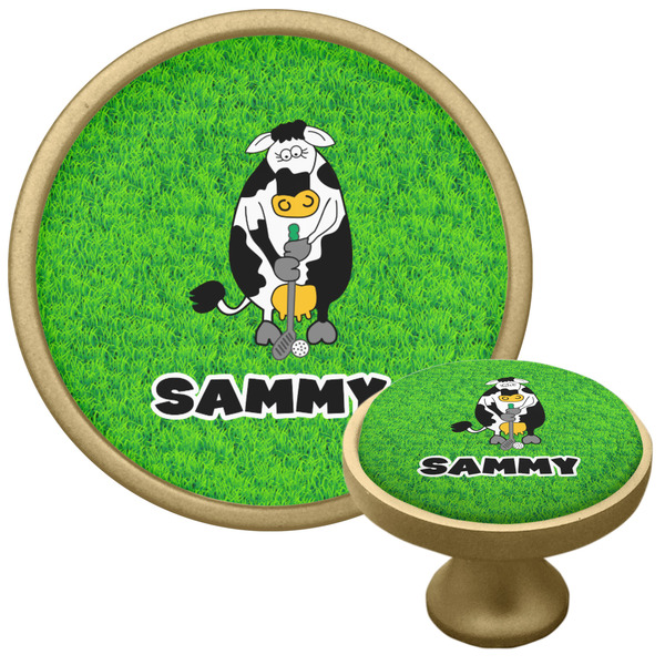 Custom Cow Golfer Cabinet Knob - Gold (Personalized)