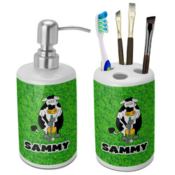 Cow Golfer Ceramic Bathroom Accessories Set (Personalized)