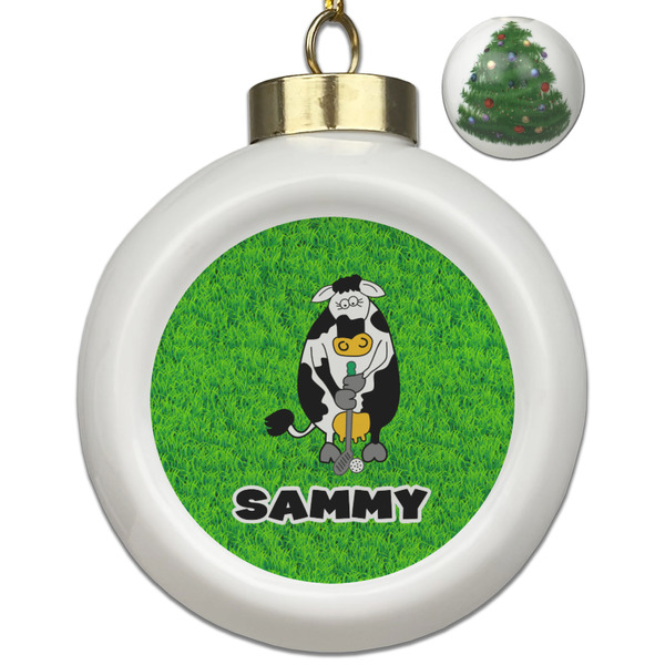 Custom Cow Golfer Ceramic Ball Ornament - Christmas Tree (Personalized)