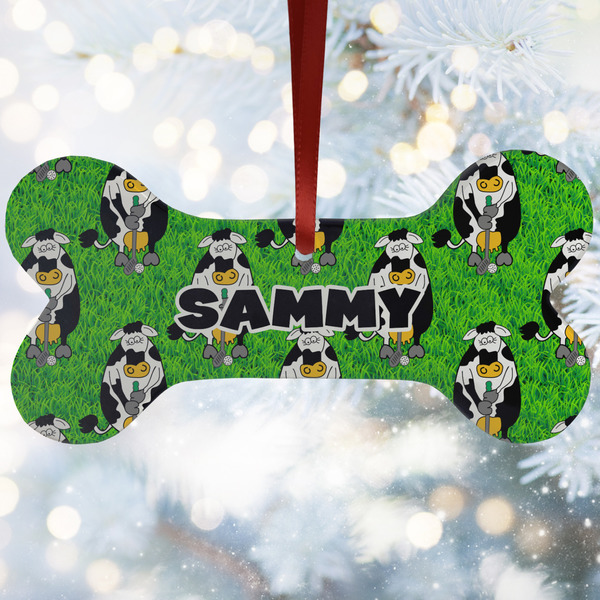 Custom Cow Golfer Ceramic Dog Ornament w/ Name or Text