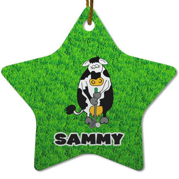 Custom Cow Golfer Star Ceramic Ornament w/ Name or Text