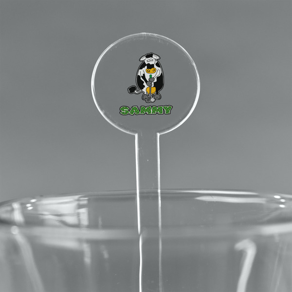 Custom Cow Golfer 7" Round Plastic Stir Sticks - Clear (Personalized)