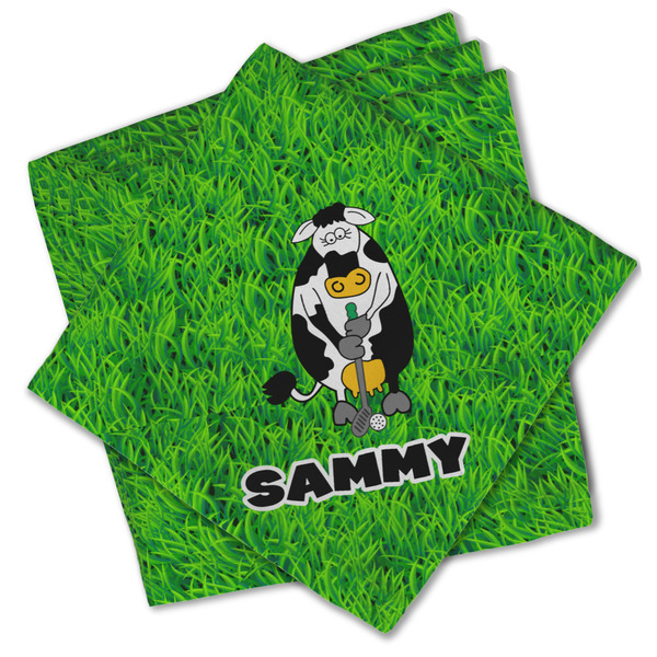 Custom Cow Golfer Cloth Cocktail Napkins - Set of 4 w/ Name or Text