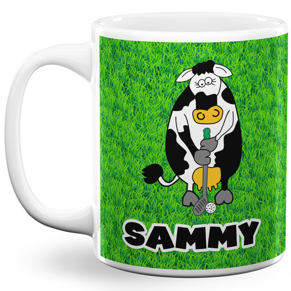 Custom Cow Golfer 11 Oz Coffee Mug - White (Personalized)