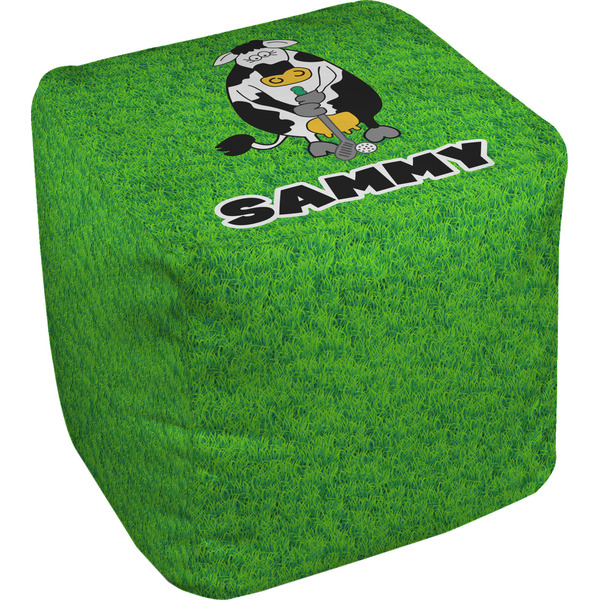 Custom Cow Golfer Cube Pouf Ottoman (Personalized)