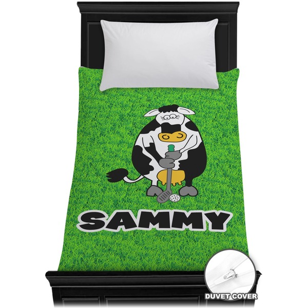 Custom Cow Golfer Duvet Cover - Twin (Personalized)