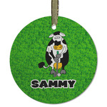 Cow Golfer Flat Glass Ornament - Round w/ Name or Text